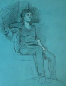 Figure on blue paper